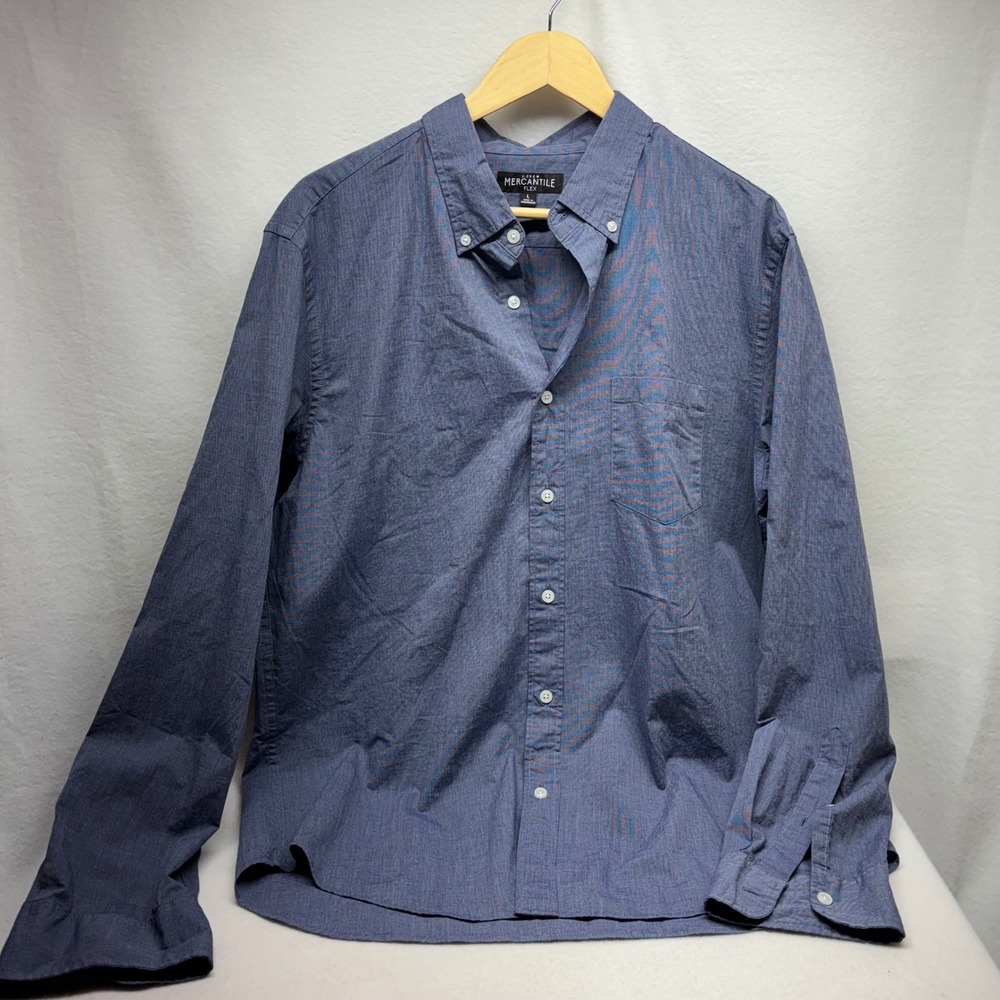 J Crew Mercantile Mens Flex Button Down Shirt Blue Long Sleeve Size L‎